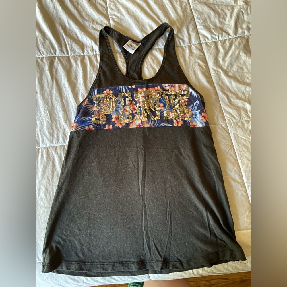 PINK Tank top glitter tropical - Picture 2 of 3
